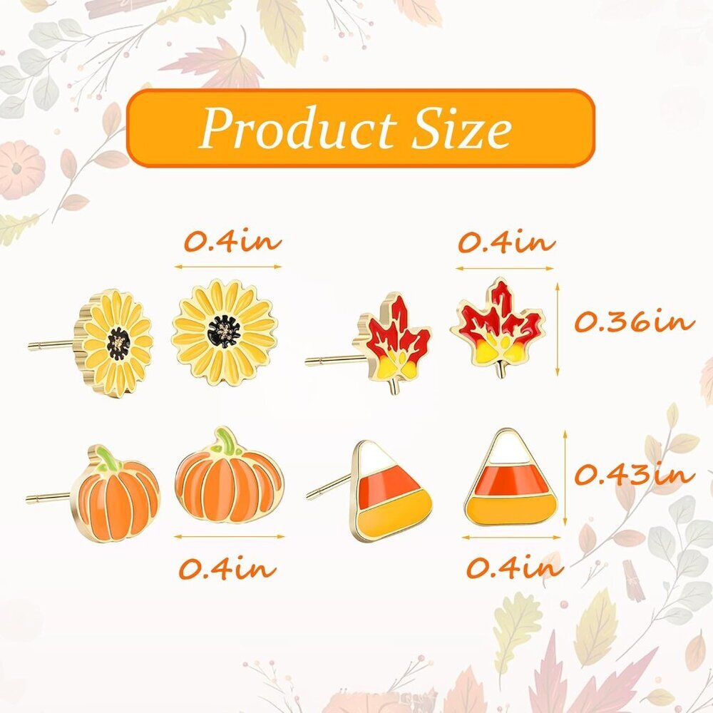 Fall Earrings for Women Pumpkin Sunflower Maple Leaf Candy Corn Stud Earrings Ho - Picture 6 of 6